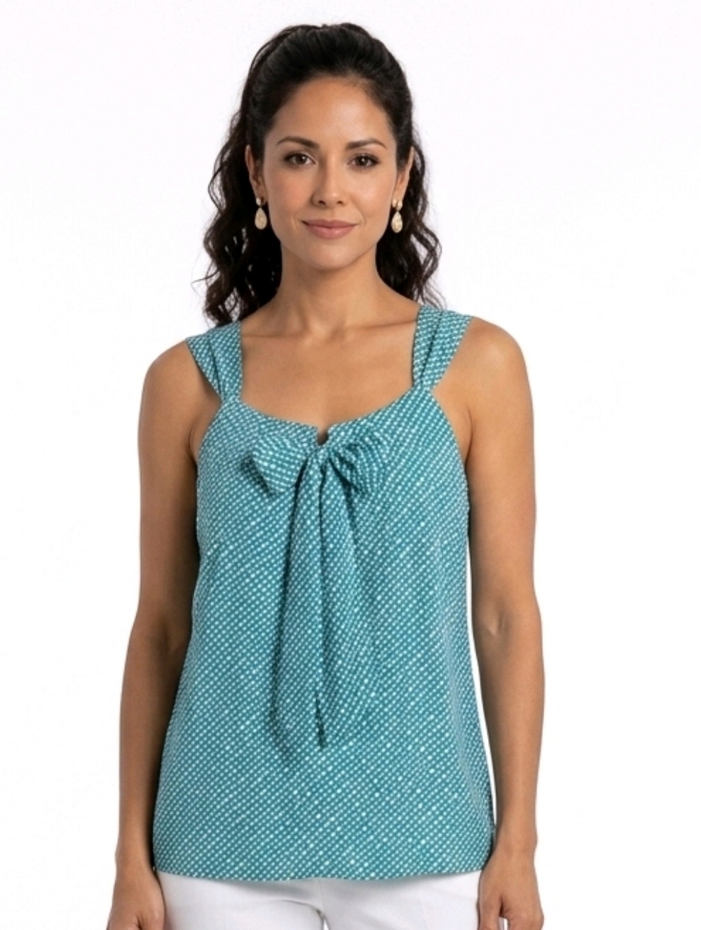 Banana Republic Turquoise Geometric Dot Pattern Sleeveless Front Tie Blouse XL